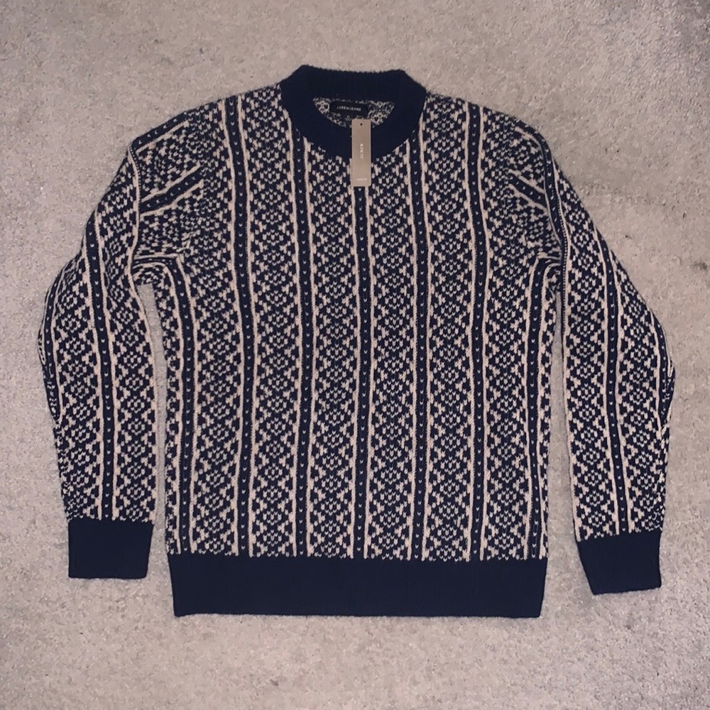 Mens J.Crew Lambswool Patterned Crew Neck Sweater